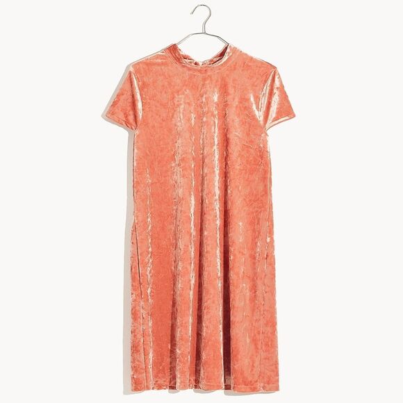 Madewell Crushed Velvet Mockneck Tie Neck Shift Dress Peach Pink Size Small - Picture 2 of 15